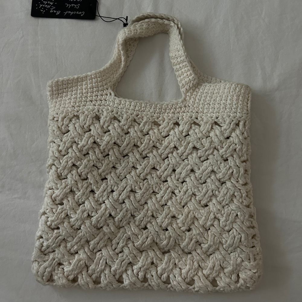 Handmade Cream crochet tote bag with a unique design